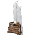 Vitello Century Wicker FF Embossed Large Runaway Shopper Tote Tobacco Black