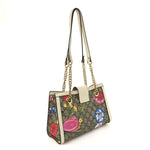 GG Supreme Monogram Flora Textured Calfskin Small Padlock Tote Beige Ebony Multicolor Mystic White
