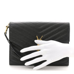 Grain De Poudre Matelasse Chevron Monogram Envelope Clutch Black