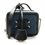 Caviar Quilted Small CC Filigree Vanity Case Navy Black