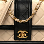 Lambskin Quilted Medium Elegant CC Flap Beige Black