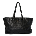 Glazed Calfskin Large On The Road Tote Black