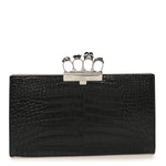 Calfskin Crocodile Embossed Knuckle Flat Clutch Black