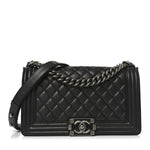 Lambskin Quilted Medium Boy Flap Dark Grey
