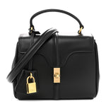 Satinated Calfskin Small 16 Top Handle Bag Black