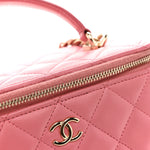 Lambskin Quilted Small Top Handle Vanity Case With Chain Pink