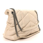 Lambskin Quilted Medium Loulou Puffer Monogram Chain Satchel Crema Soft