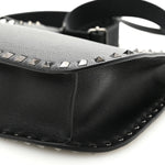 Grained Calfskin Rockstud Hobo Shoulder Bag Black