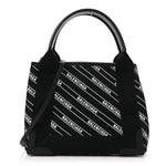 Cotton Canvas Calfskin Logo Print Navy Cabas XS Black White
