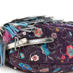 Fox Fur Suede Floral Embroidered Biker Shoulder Bag