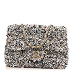 Sequin Quilted Small Single Flap Grey Black White Pearly White