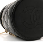Lambskin Quilted Ruched Handle Vanity Case Black