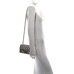 Metallic Lambskin Quilted Mini Rectangular Flap  Dark Grey