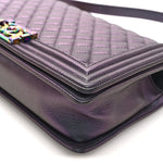 Iridescent Goatskin Quilted New Medium Boy Flap Purple