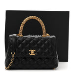 Calfskin Quilted Mini Logo Coco Handle Flap Black