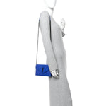 Grain De Poudre Matelasse Chevron Monogram Envelope Chain Wallet Blue Majorelle