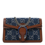 New Denim GG Monogram Dollar Calfskin Enamel Super Mini Dionysus Shoulder Bag Blue Tea Cuir Epilog Electric Blue
