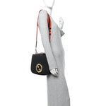 Roxy Calfskin Web Medium Blondie Top Handle Shoulder Flap Bag Black