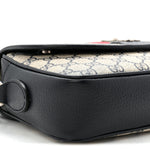GG Supreme Monogram Textured Dollar Calfskin Web Studded Mini Ophidia Flap Shoulder Bag Beige Blue
