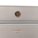 Caviar Quilted Studded CC Wallet On Chain WOC Grey