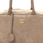 Suede Calfskin Large Perfect Bowling Bag Grey
