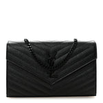 Grain De Poudre Matelasse Chevron Monogram Monochrome Chain Wallet Black