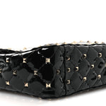 Patent Medium Rockstud Spike Shoulder Bag Black