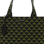 Jacquard Saffiano Triangolo Symbole Embroidered Shopping Tote Black Edera