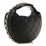 Lambskin Quilted Chain Around Pouch Hobo Black