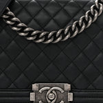 Lambskin Quilted Medium Boy Flap Black