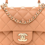 Lambskin Quilted Mini Top Handle Rectangular Flap Dark Beige