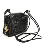 Polished Nappa Intrecciato Metallic Knot Mini Loop Camera Bag Black