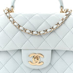 Lambskin Quilted Mini Top Handle Rectangular Flap Light Blue