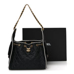 Braided Raffia Calfskin Small Chanel 25 Handbag Black White