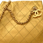 Metallic Calfskin Quilted Small Drawstring Bag Gold
