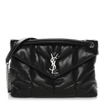Lambskin Quilted Medium Loulou Puffer Monogram Chain Satchel Black