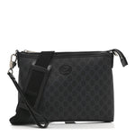 GG Supreme Monogram Azalea Calfskin Retro Interlocking G Wristlet Messenger Bag Black
