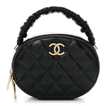 Lambskin Quilted Ruched Top Handle Vanity Case Black