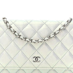 Iridescent Calfskin Quilted Wallet On Chain WOC Light Blue