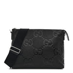 Piuma Calfskin Jumbo GG Embossed Medium Wristlet Messenger Bag Black