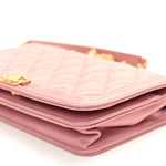 Metallic Lambskin Quilted Boy Wallet On Chain WOC Pink