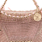 Crystal Embellished Metallic Lambskin Mini Chanel 22 Light Pink