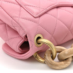 Lambskin Wenge Quilted Mini Fashion Wood Square Flap Pink
