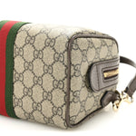 GG Supreme Monogram Textured Dollar Calfskin Web Mini Ophidia Top Handle Bag Beige Ebony New Acero