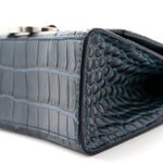 Shiny Calfskin Crocodile Embossed Hourglass Top Handle Bag XS Denim Blue