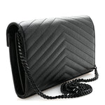 Grain De Poudre Matelasse Chevron Monogram Monochrome Chain Wallet Black