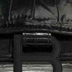 Shiny Calfskin Monochrome Crocodile Embossed Hourglass Chain Bag Black
