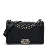 Lambskin Quilted Medium Boy Flap Black
