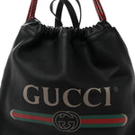 Calfskin Logo Drawstring Backpack Black