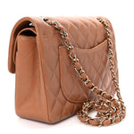 Lambskin Quilted Small Double Flap Brown